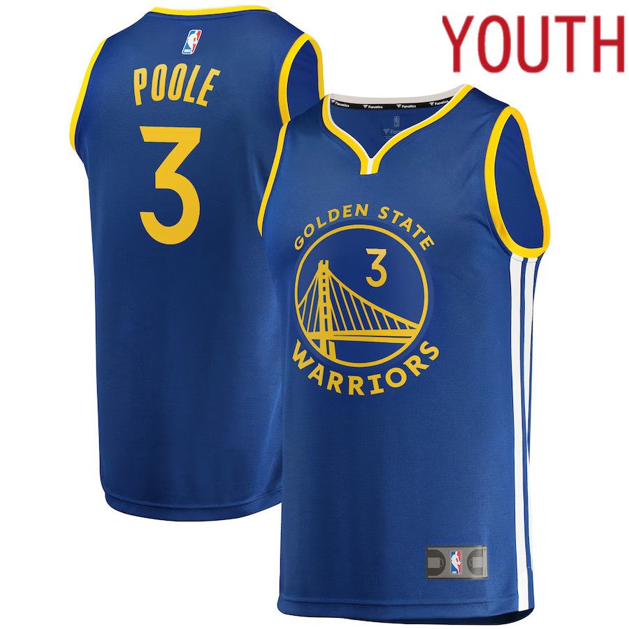 Youth Golden State Warriors #3 Jordan Poole Fanatics Branded Royal 2022-23 Fast Break Replica Player NBA Jersey->youth nba jersey->Youth Jersey